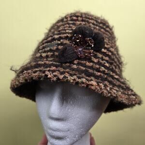 Betmar New York Knit Cloche Hat Brown Bucket Womens Cute
